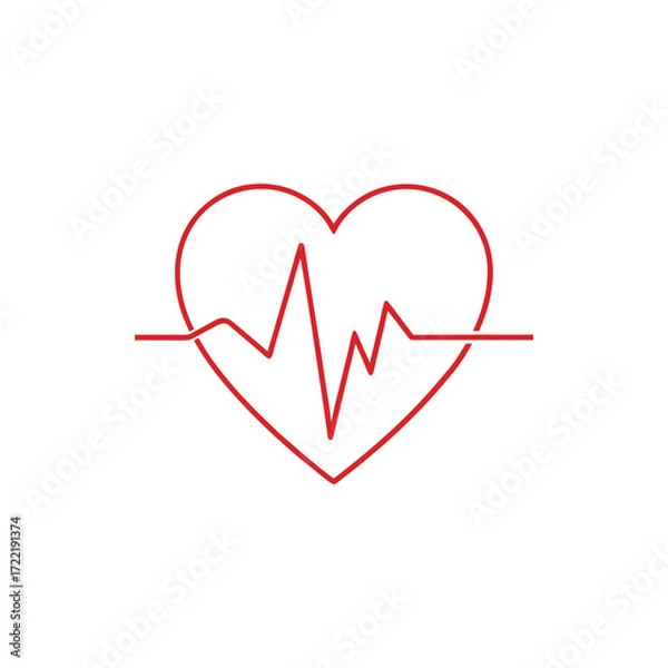 Fototapeta Continuous line art human heart with ecg waveform