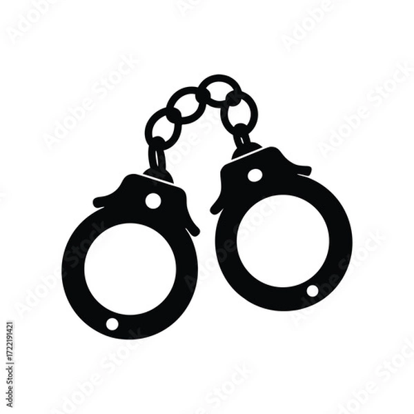 Fototapeta Handcuffs silhouette graphic on a clean white background
