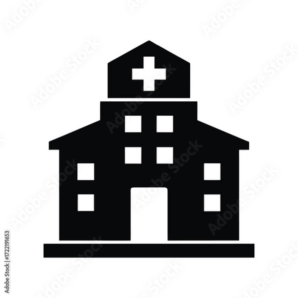 Fototapeta Clean silhouette of a hospital building on a white background