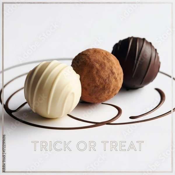 Fototapeta Chocolate Truffles on Decorative Swirl Background for Halloween  