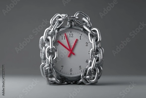 Fototapeta Analog clock wrapped in chains symbolizing time constraints and pressure