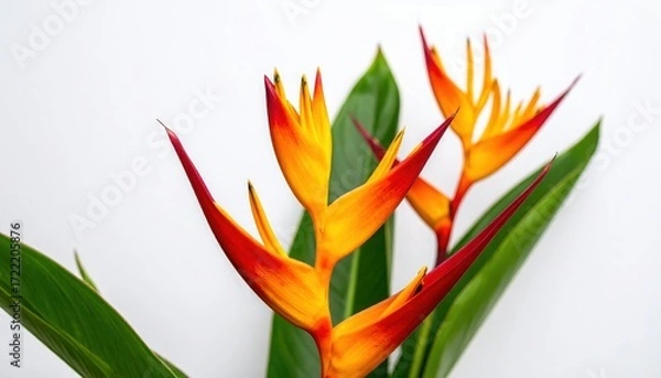 Fototapeta Exotic Flower Beauty: Captivating close-up view of vibrant heliconia flowers, displaying their striking hues and unique shapes, creating a mesmerizing display of botanical beauty.