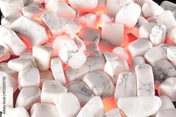 Fototapeta White polished stones texture background and red light