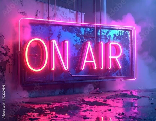 Obraz Neon sign "On Air" in a dimly lit, industrial setting