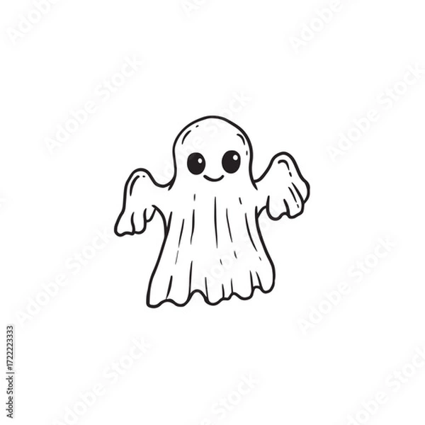 Fototapeta Cartoon ghost isolated on white background, icon. Halloween holiday symbol. Funny ghost in doodle style. Vector illustration
