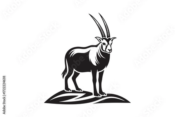Fototapeta Standing Black and White Oryx with Long Horns on a Small Hill