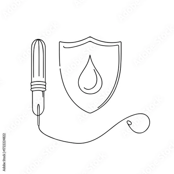 Fototapeta Tampon with applicator and drop shield single line illustration in black minimalist style