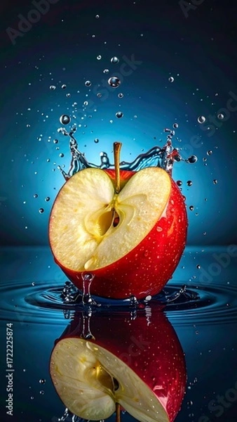 Fototapeta Red apple half in water splash