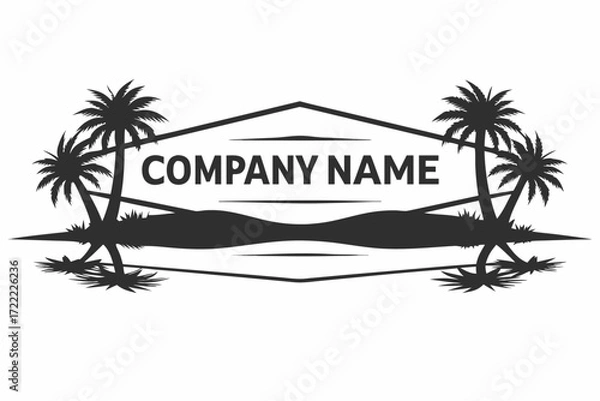 Obraz Tropical Palm Trees Silhouette Framed with Geometric Banner on White Background