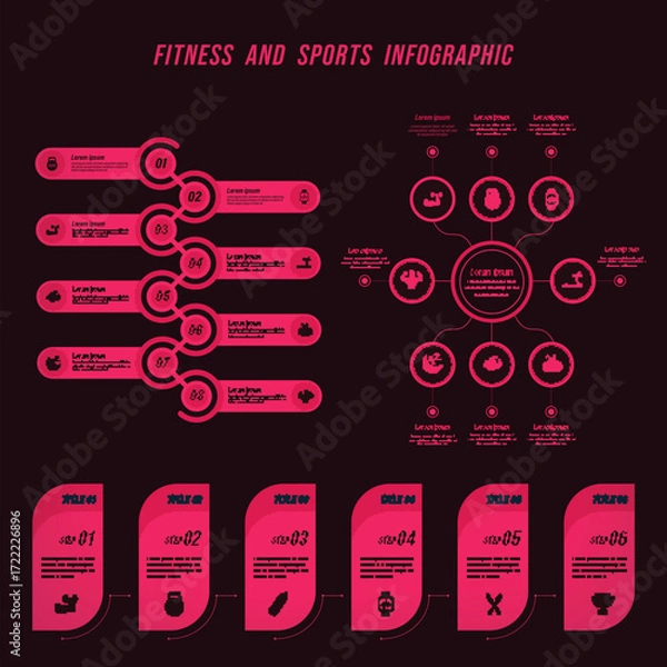 Fototapeta Dynamic Fitness and Sport Infographic Vector Featuring Workout Icons and Health Data Elements