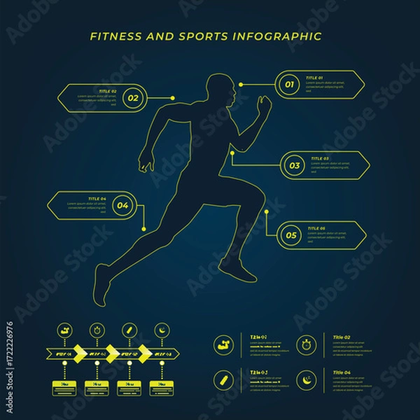 Fototapeta Dynamic Fitness and Sport Infographic Vector Featuring Workout Icons and Health Data Elements
