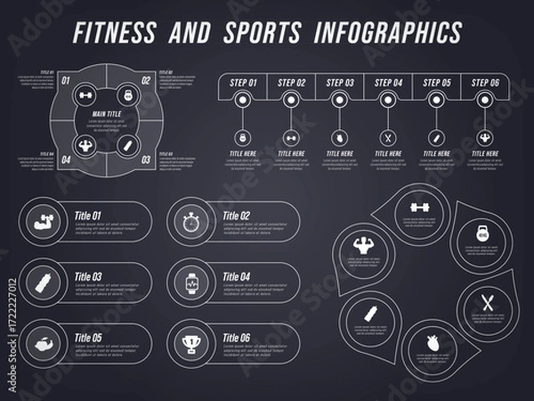 Fototapeta Dynamic Fitness and Sport Infographic Vector Featuring Workout Icons and Health Data Elements