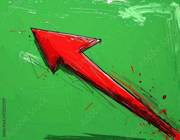 Fototapeta Red arrow pointing upward on a textured green background