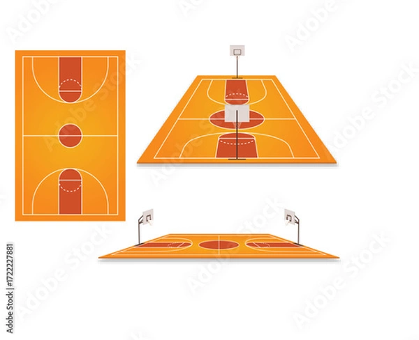 Fototapeta Detailed Vector Set of Basketball Fields in Various Layouts and Perspectives  