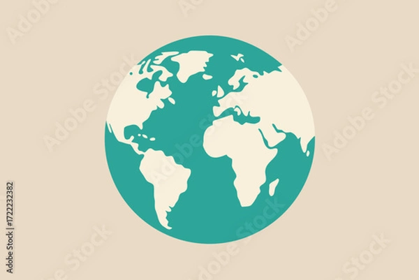 Fototapeta Stylized illustration of the earth globe in teal and cream colors