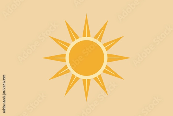 Fototapeta Stylized sun icon with warm orange rays on a light peach background