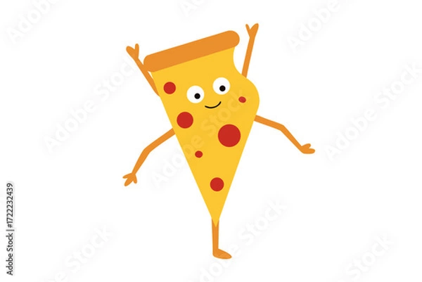 Fototapeta Happy cartoon slice of pepperoni pizza dancing with joy