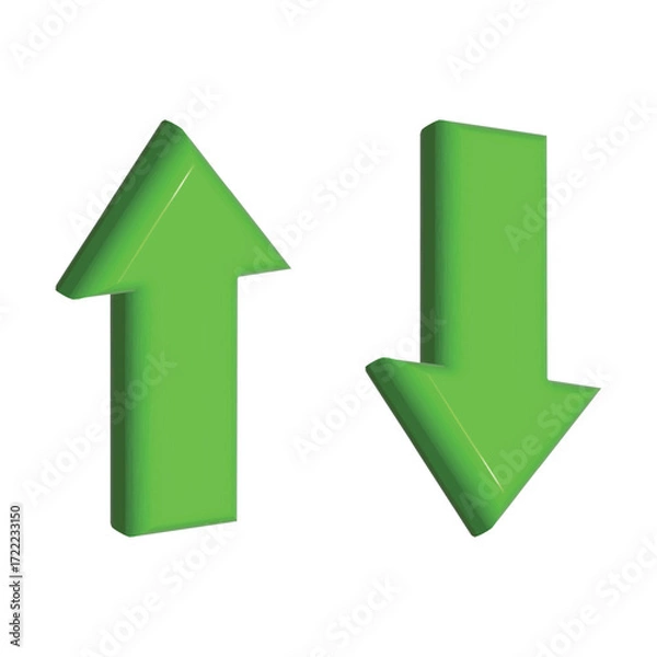 Fototapeta 3d Up and Down sign green glossy modern arrows vector illustration. Sales bar chart symbol icon with arrow moving down and sales bar chart with arrow moving up. Downloading and Uploading speed concept