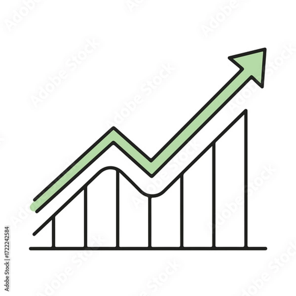 Obraz Line graph showing upward trend with green accents and bars  