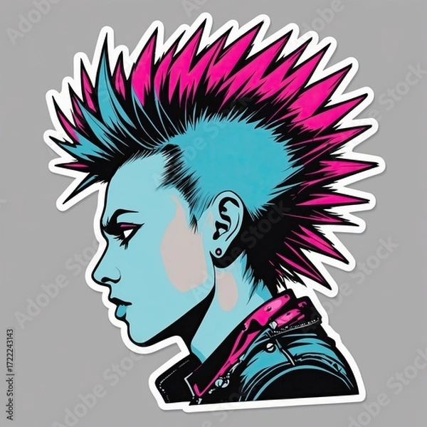 Obraz Punk-inspired woman with spiked hair in colorful graphic style  