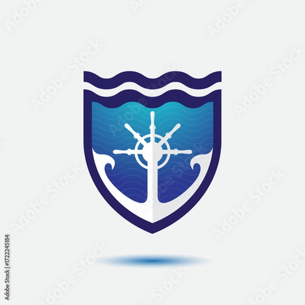 Fototapeta anchor logo design with shield and wave line