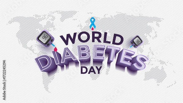 Fototapeta world diabetes day greeting banner with 3d typography