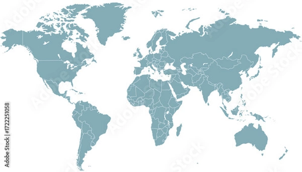 Fototapeta World map. Grey modern vector map. Silhouette map