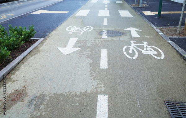 Obraz Bicycle path in Italy, double lanes with arrows