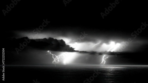 Obraz Dramatic lightning storm at night