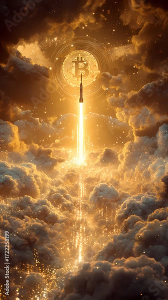Obraz Epic Bitcoin Logo Rocket Launch,