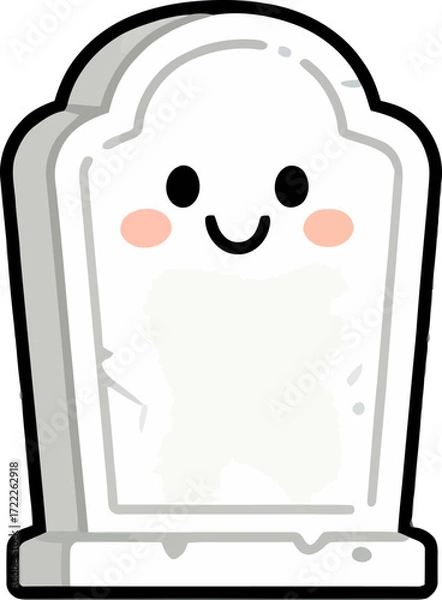 Fototapeta Cute cartoon gravestone with a smiling face and soft features