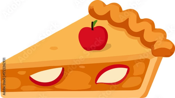 Fototapeta Delicious apple pie slice with a shiny red apple on top