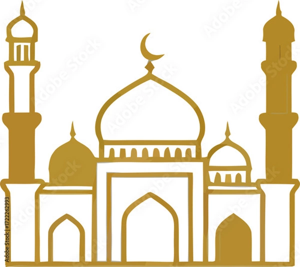Fototapeta Golden outline of a mosque with minarets and domes