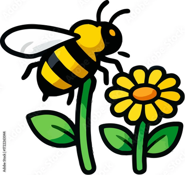 Fototapeta Colorful bee collecting nectar from a bright flower in spring