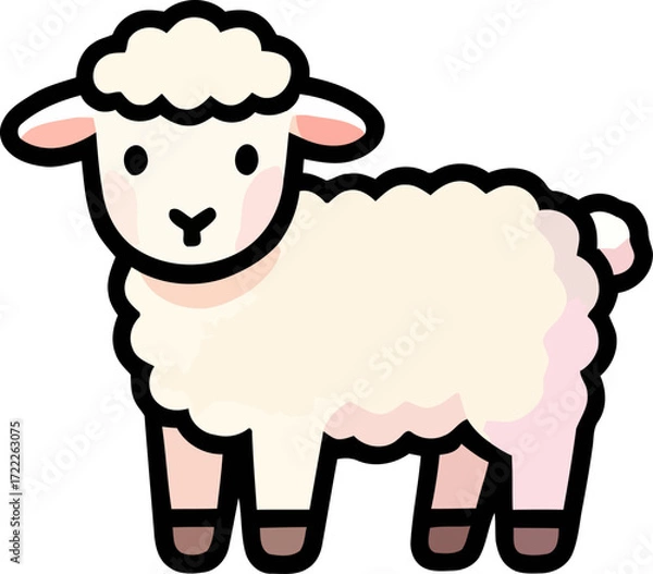Fototapeta Cute cartoon sheep standing on the grass in a simple design