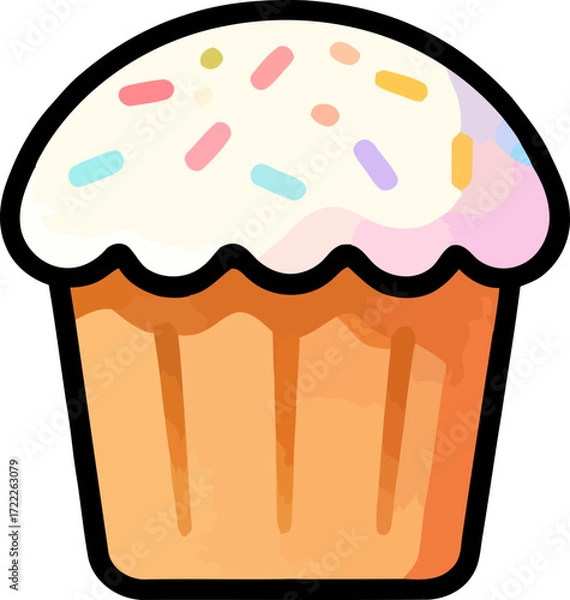 Fototapeta Colorful cupcake with frosting and sprinkles on a light background