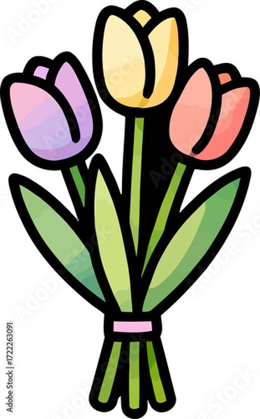 Fototapeta Colorful bouquet of tulips with vibrant petals and fresh greenery