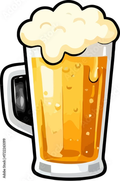 Fototapeta Cold frothy beer in a glass after a long day of work