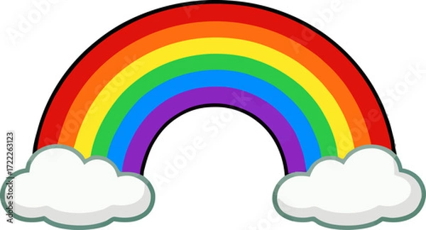 Fototapeta Bright rainbow with clouds in a clear sky scene