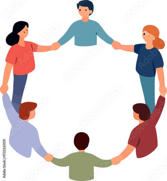Fototapeta Group of people holding hands in a circle during a gathering