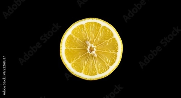 Fototapeta Perfectly Sliced Lemon on Black Background, Showing Detailed Texture and Seeds