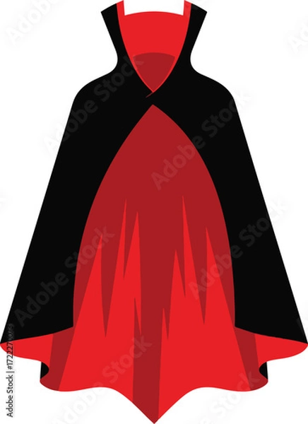 Obraz A striking illustration of a classic vampire cape. The design features a rich crimson lining contrasted with a sleek black exterior. Perfect for Halloween themes, fantasy projects, or dramatic present