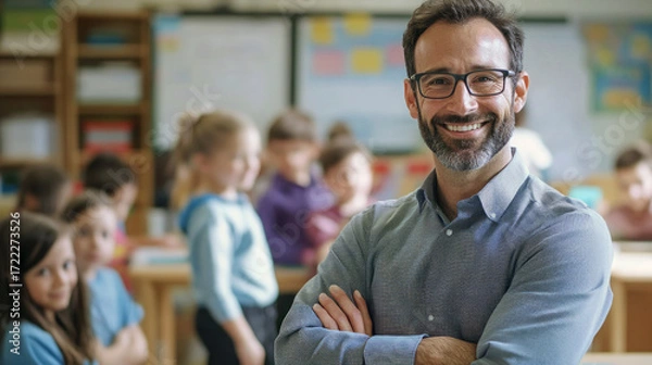Fototapeta Teacher with students in school classroom