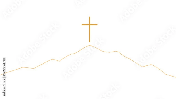 Fototapeta Golden cross on mountain top as symbol of christianity. Religious concept for Easter.
