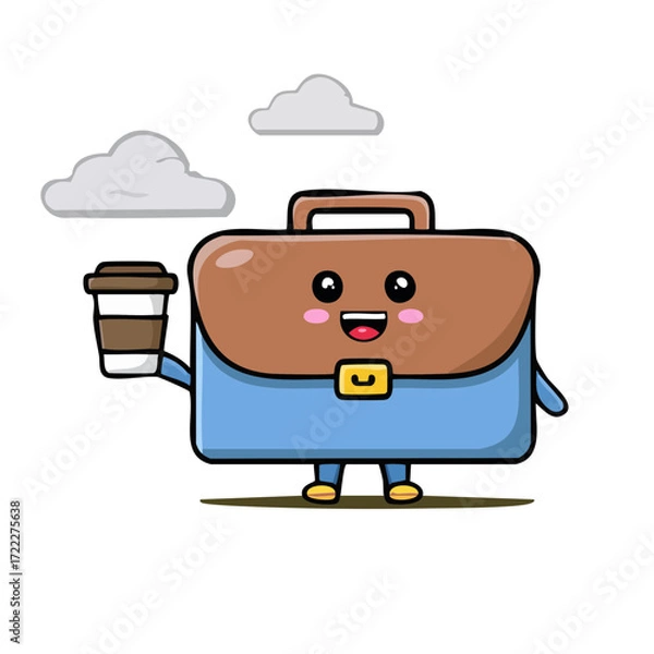 Obraz Vector illustration of a suitcase and coffee cup.