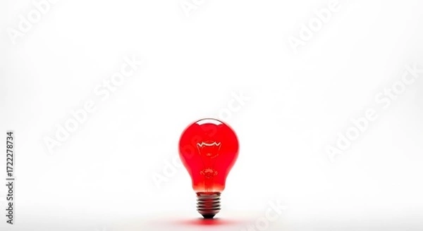 Fototapeta Illuminated Red Lightbulb on White Background Symbolizing Bright Ideas and Innovation