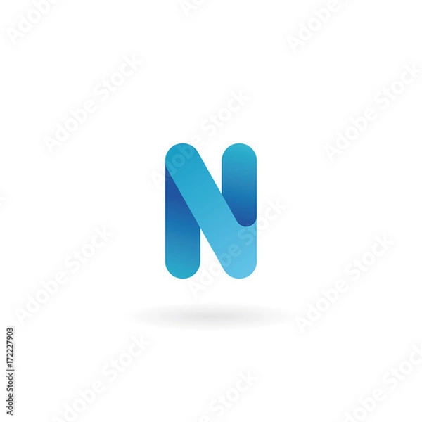 Obraz Letter N logo. Blue vector icon. Ribbon styled font.