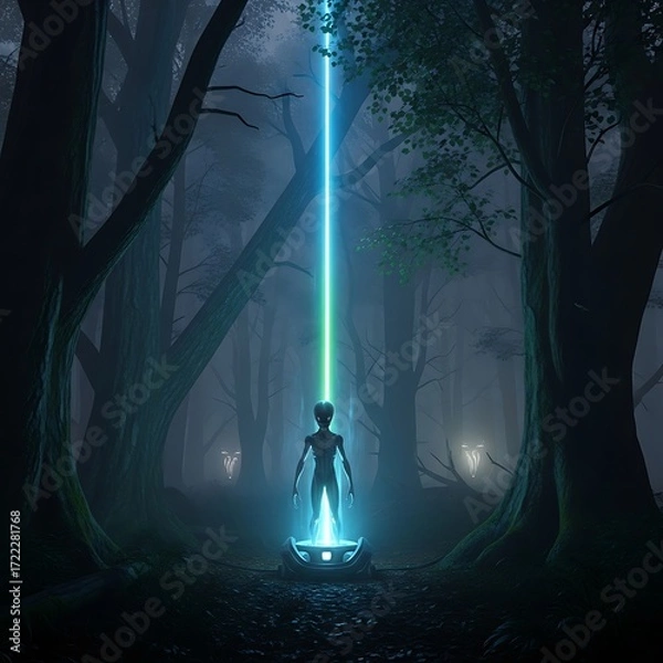 Fototapeta Alien Encounter in Mystical Forest.