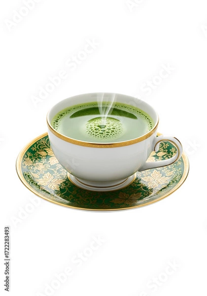 Fototapeta Cup of matcha tea with steam isolated on transparent background