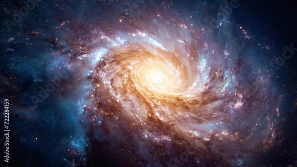 Fototapeta Spiral galaxy with starry light. Stars and Milky way galaxy. Bright space background. Colorful Universe. Sci-fi space wallpaper. Created with generative AI